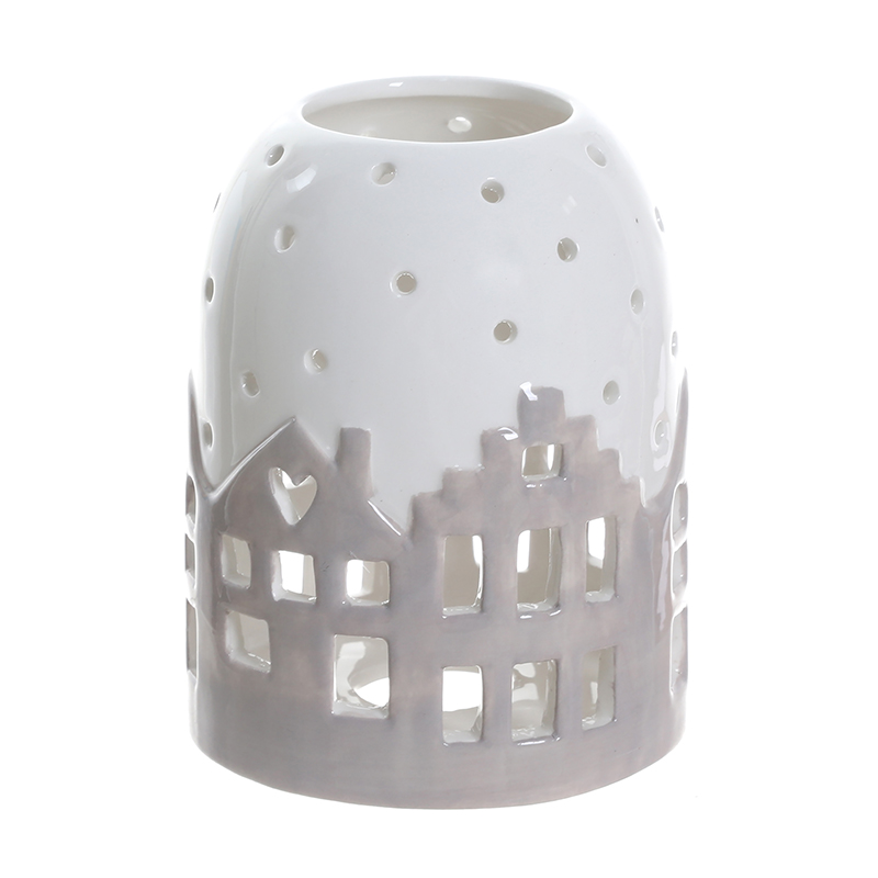 Ceramic Christmas Tea Light Holder with House Decoration