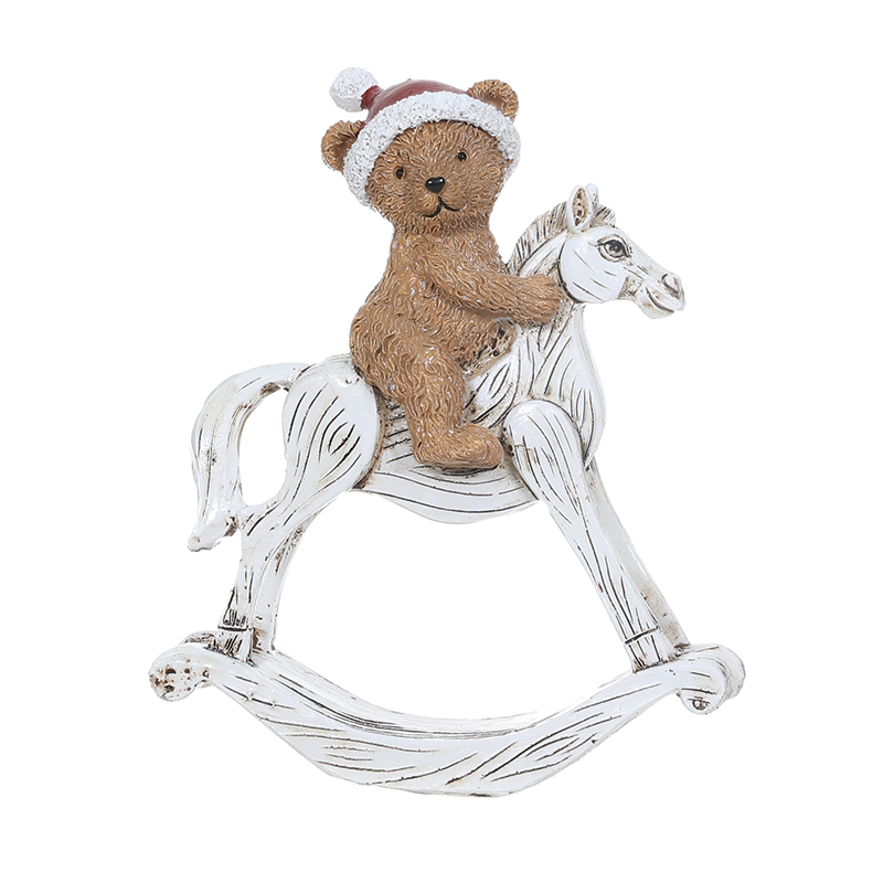 Resin Christmas Bear and Rocking Horse Decorative Ornament